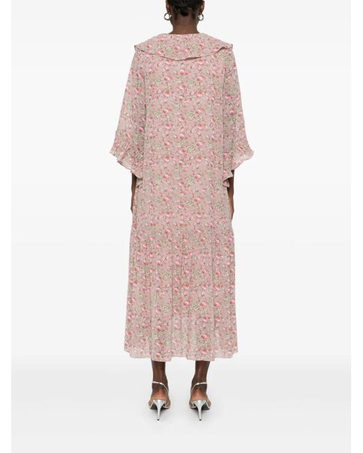Nissa Pink Floral-Print Midi Dress