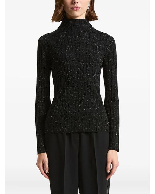 Peserico Black Gerippter Strick mit Stehkragen