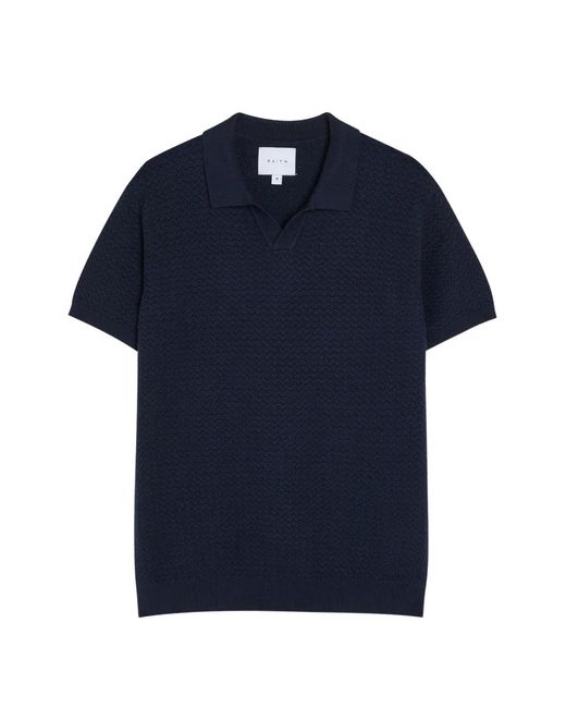 Raith Blue Textured-Knit V-Neck Polo Shirt for men
