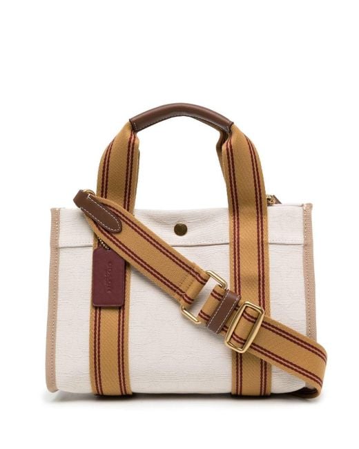 COACH White Logo-jacquard Stripe-handle Bag