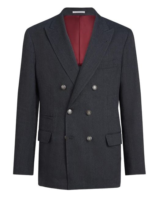 Brunello Cucinelli Blue Chevron Deconstructed Blazer for men