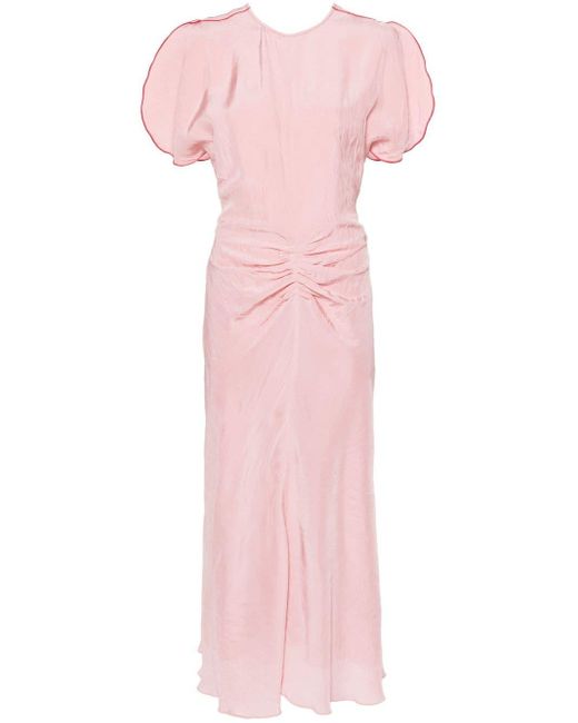 Robe mi-longue à fronces Victoria Beckham en coloris Pink