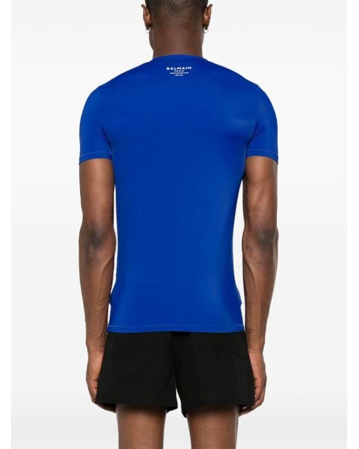 Balmain Blue Logo-print T-shirt for men