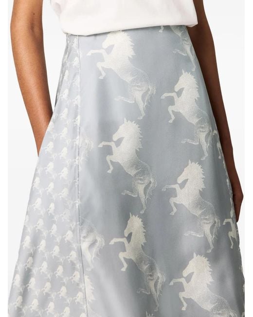 Stella McCartney Blue Horse-Print Handkerchief-Hem Skirt