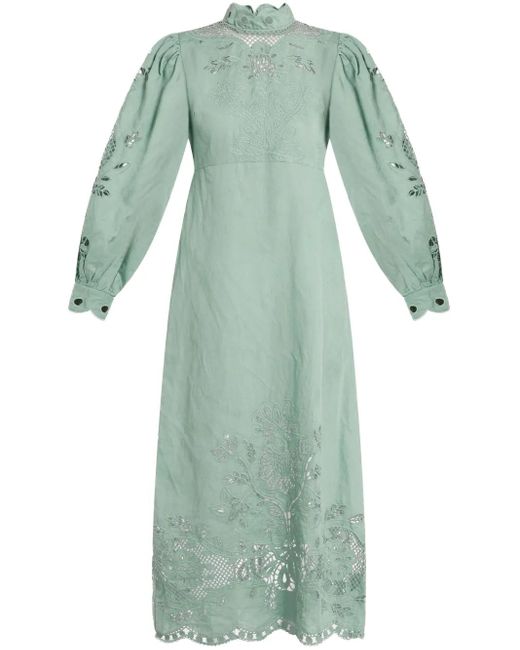farm rio blue flowing beauty embroidered long sleeve midi dress Blue Flowing Beauty Short Sleeve Midi Dress – FARM Rio main image 1