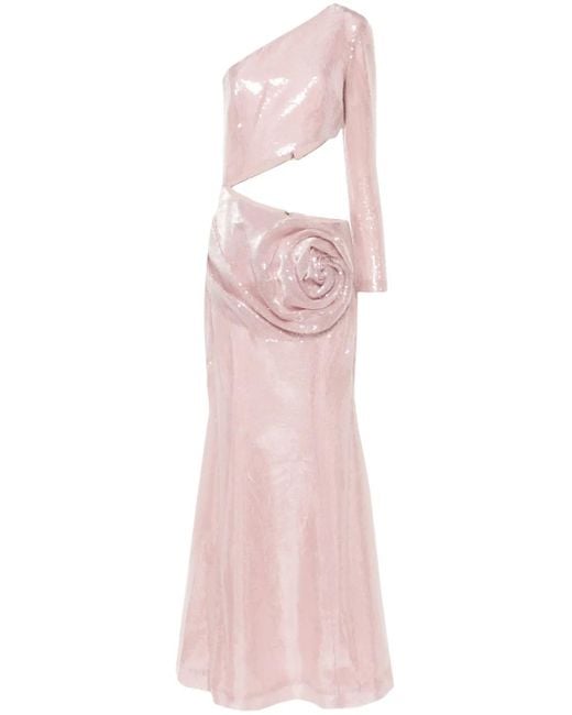 Jean Louis Sabaji Pink Floral-Detail Sequinned Dress