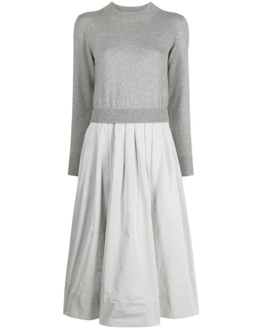 Peserico Gray Knitted-Panel Flared Midi Dress