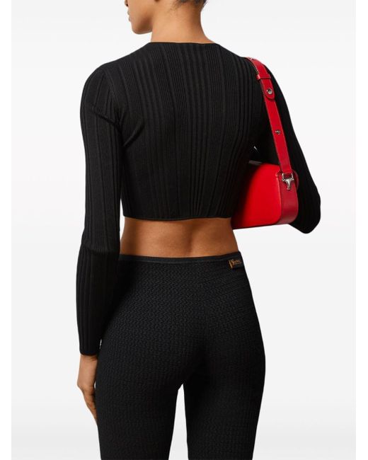 Gucci Black Geripptes Cropped-Top mit Cut-Out