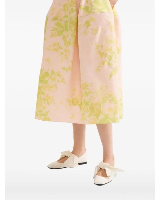 Erdem Yellow Floral-Pattern Midi Skirt