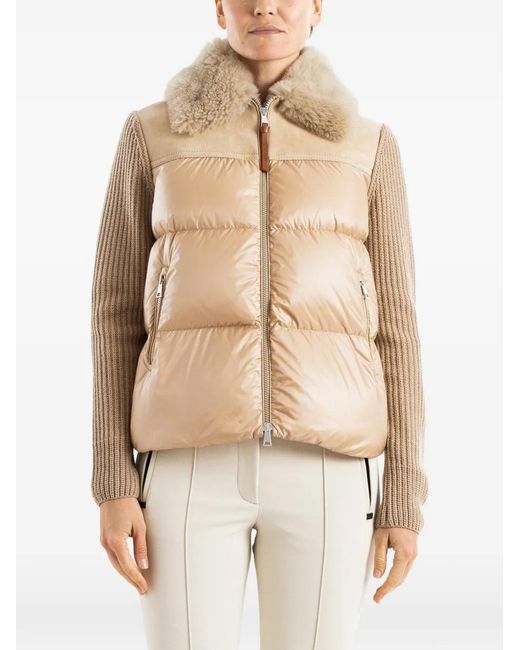 Moncler Natural Veste Matelassée À Col Lainé