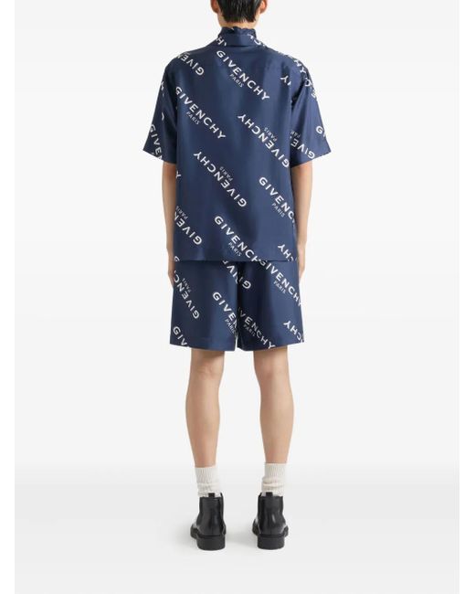 Givenchy Blue Logo-Print Shorts for men