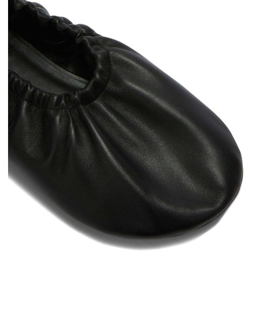 Jil Sander Black Gathered-Detail Leather Ballerina Shoes