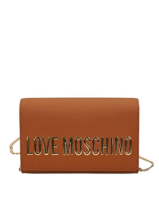 Love Moschino Brown Logo-Lettering Satchel Bag