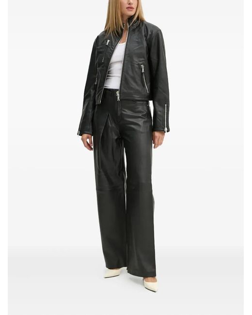 Won Hundred Black Zip-Up Leather Jacket
