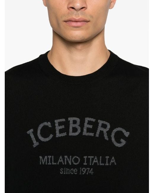 Iceberg Black Logo-Embroidered Wool Sweater for men
