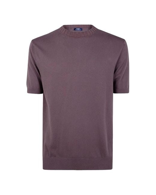 Barba Napoli Purple Ribbed-Trim Knitted T-Shirt for men