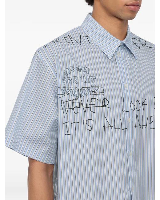 MSGM Blue Striped Graphic Shirt for men