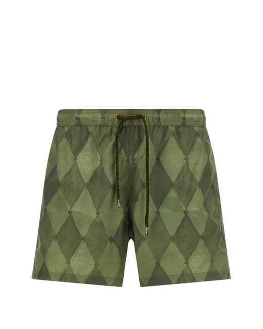 Ballantyne Green Diamond-Pattern Swim Shorts for men