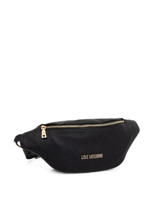 Love Moschino Black Logo-Plaque Pebbled Belt Bag
