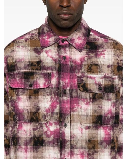 Palm Angels Red Checked Shirt With Curved Logo for men