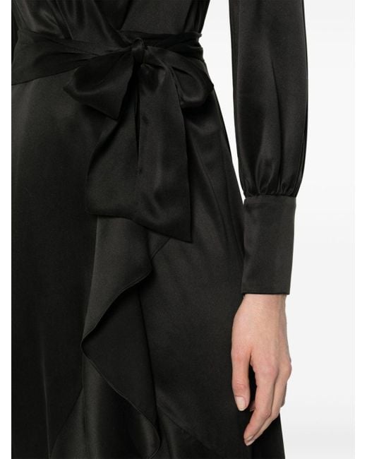Robe portefeuille en soie à manches longues Zimmermann en coloris Black