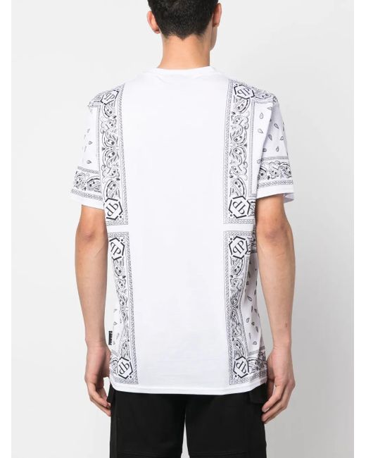 Philipp Plein White Bandana-Print Short-Sleeve T-Shirt for men