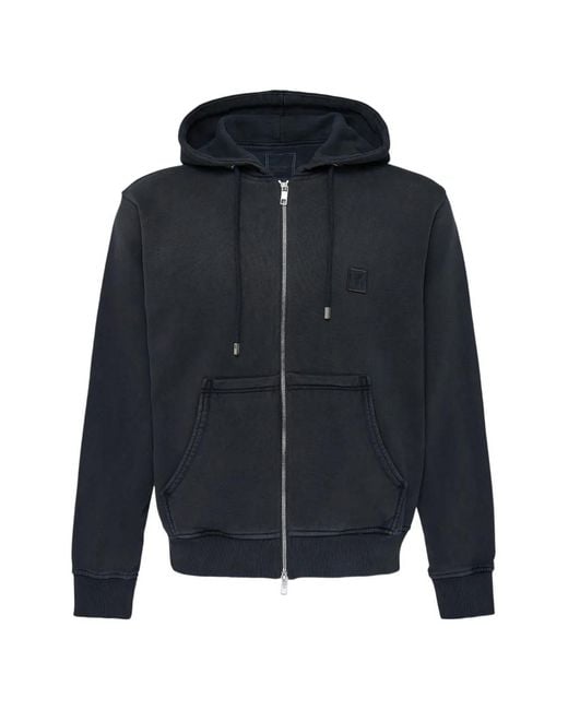 Wooyoungmi Blue Logo-Print Washed Hoodie for men