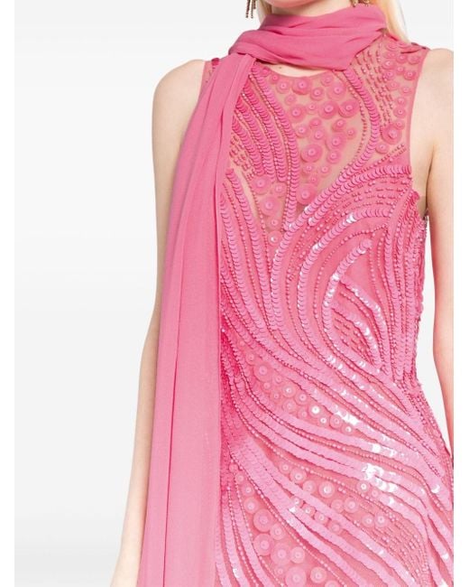Robe longue à ornements de perles Elie Saab en coloris Pink