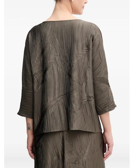 Joseph Ribkoff Gray Geometric-Pattern Pleated Top