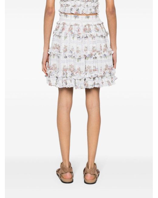 Needle & Thread White Floral Ruffled Mini Skirt