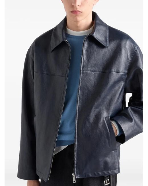 Prada Blue Nappa Leather Jacket for men