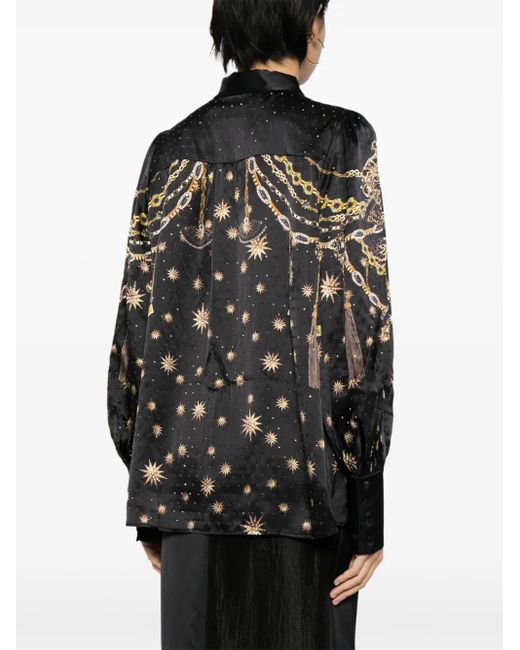 Camilla Black Graphic-Print Silk Shirt
