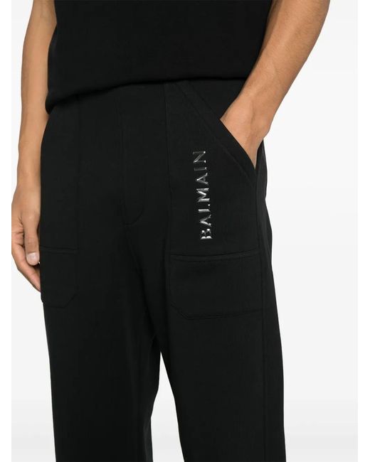 Balmain Black Wide-Leg Cotton Track Pants for men