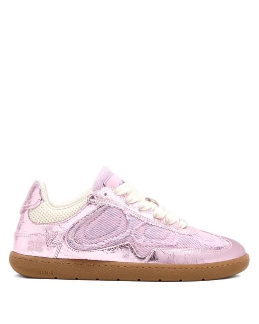 Ganni Pink Metallic-Finish Sneakers