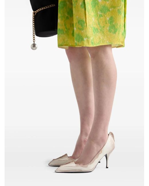 Prada White 85Mm Antiqued Leather Pumps