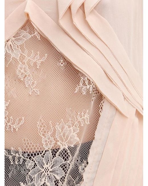 Sisley Purple Lace-Insert Pleated Blouse