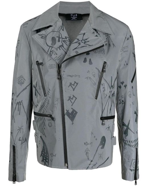 MJB Gray Graffiti-Print Biker Jacket for men