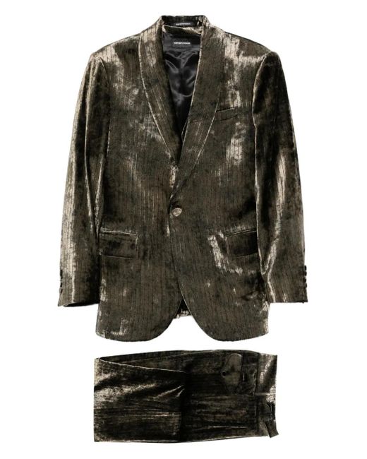 Emporio Armani Black Velvet-Texture Suit (Set Of Three) for men