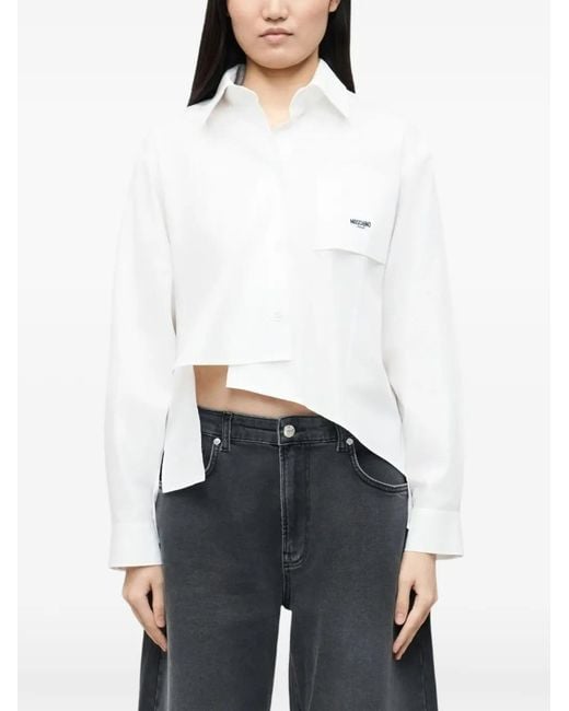 Moschino White Asymmetric Logo-Embroidered Shirt