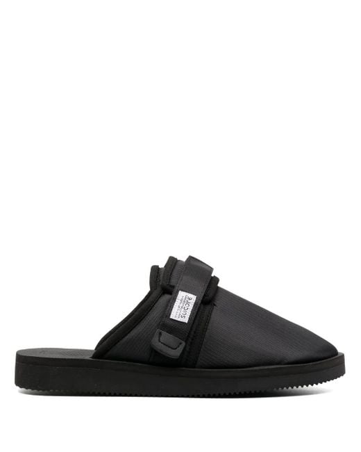 Suicoke Black Logo Patch Slippers for men