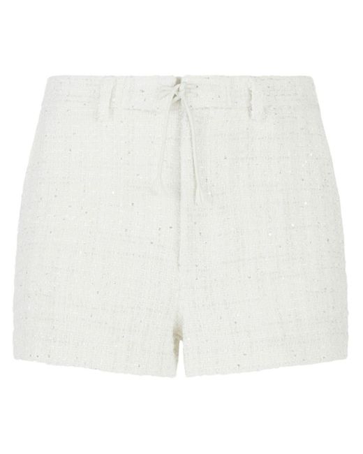 Gcds White Sequin-embellished Tweed Shorts