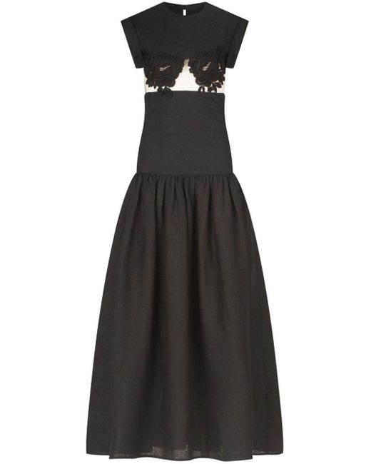 Silvia Tcherassi Black Hanane Organic Linen Maxi Dress