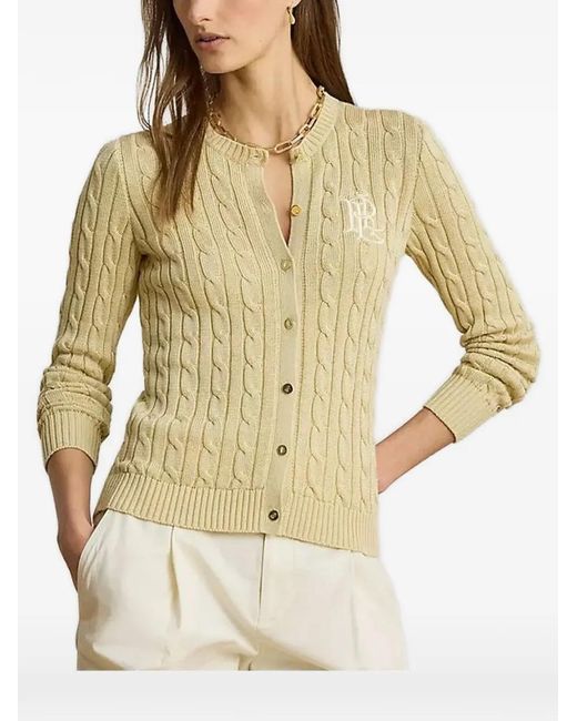 Ralph Lauren Natural Cable-Knit Logo-Embroidered Cardigan