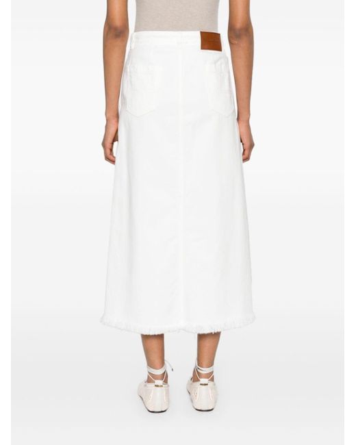 Antonelli White Fringed-edge Denim Skirt