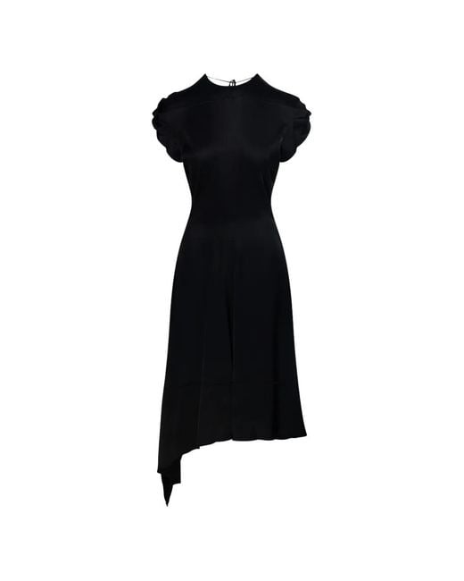Victoria Beckham Black Asymmetric Gathered-Sleeve Dress