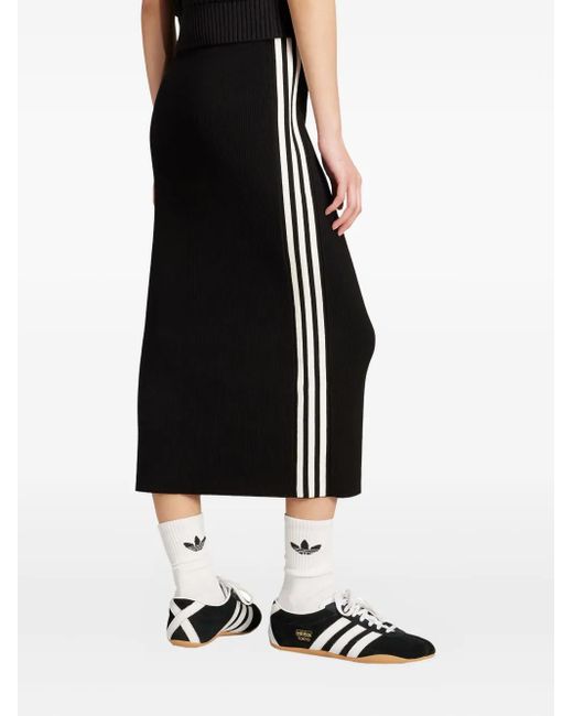 Adidas Black Ribbed Striped Midi Straight Skirt