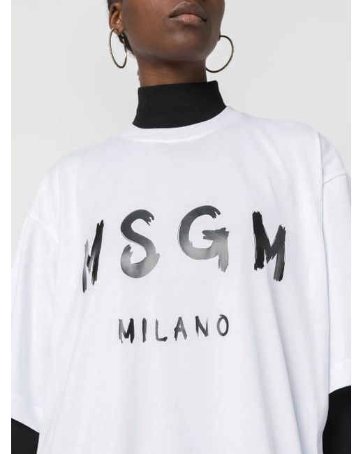 MSGM White Abito Con Logo