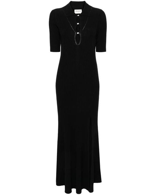Zadig & Voltaire Black Lysa Ribbed-Knit Maxi Dress