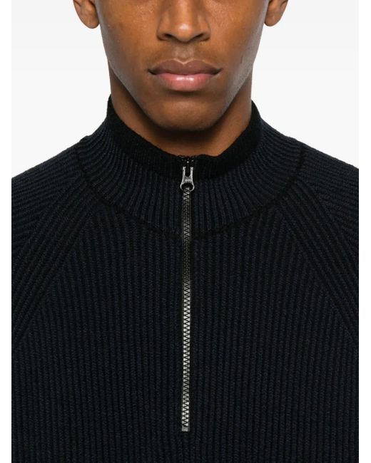 Stone Island Black Ribbed Zip-Neck Sweater for men