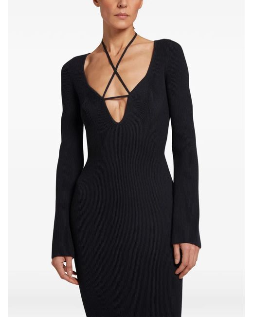 Violante Nessi Black Cristina Halterneck Long-Sleeve Midi Dress